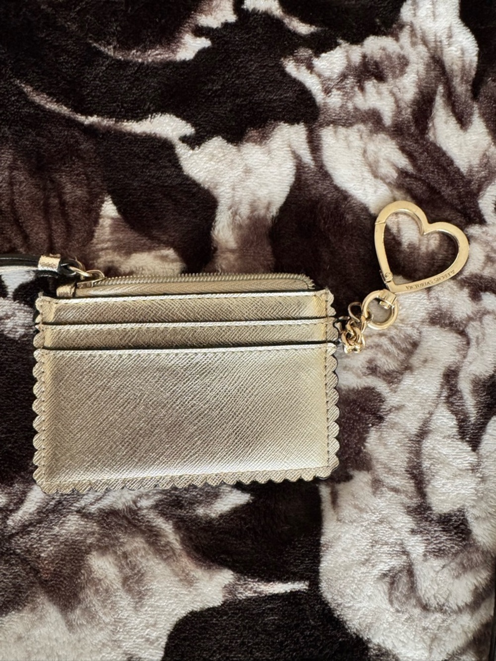 Victoria's Secret Metallic Gold Cardholder with Heart Key Ring